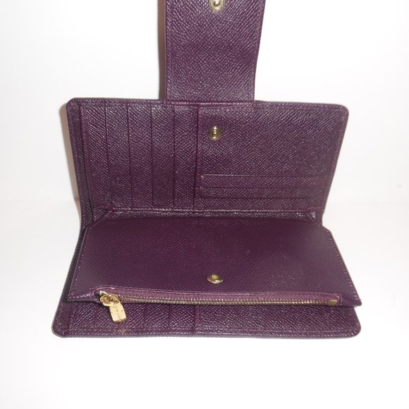 Dolce & Gabbana Saffiano Leather Logo Plaque Trifold Wallet Eggplant Cardholder - Picture 12 of 13